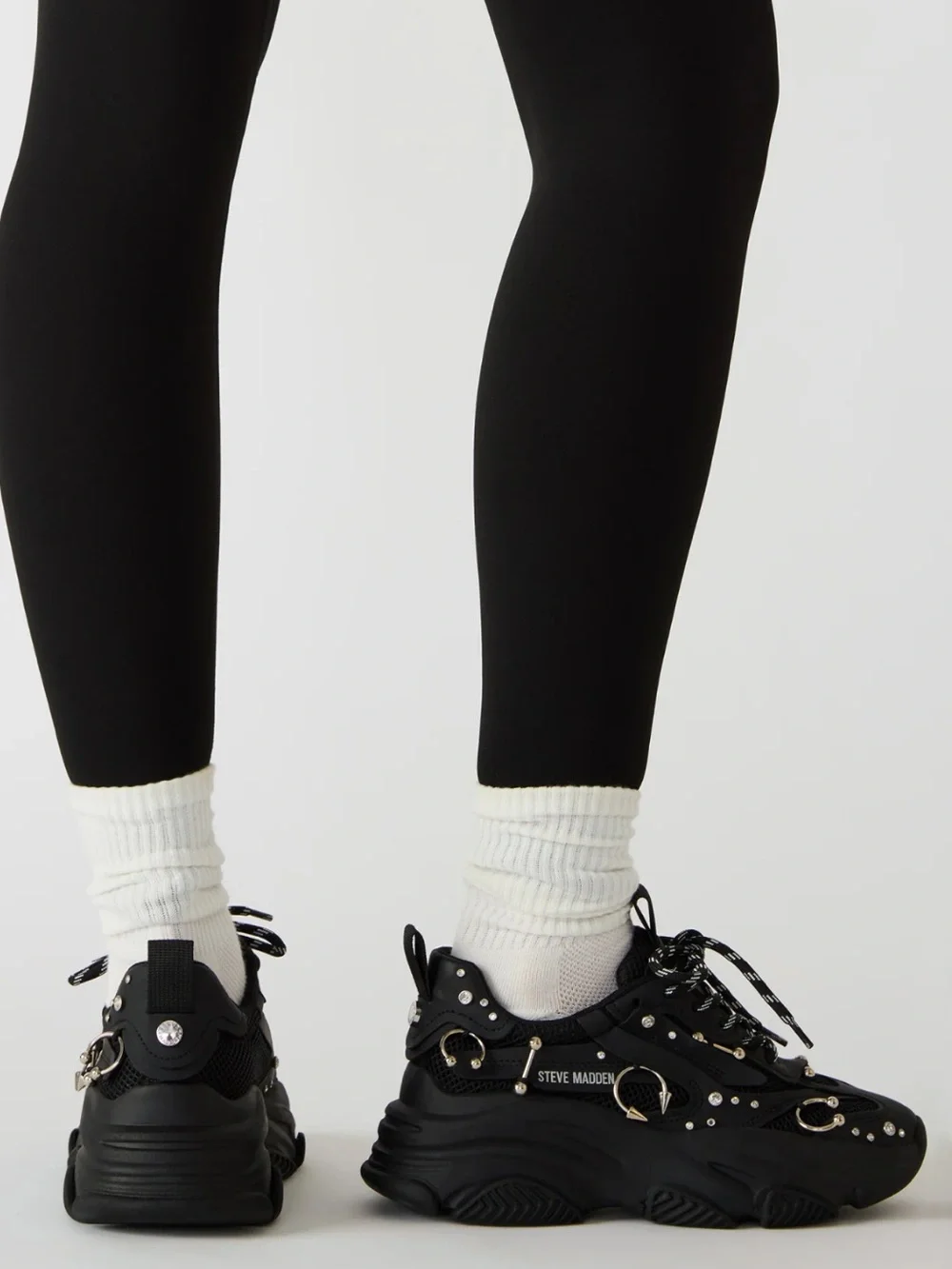 Steve Madden Black Piercing Embellished Lace Up Sneakers Size 8.5M